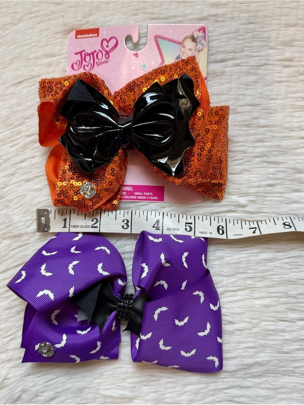 JoJo Siwa spooky Halloween style orange sequin & Purple Bat Hair Bows
